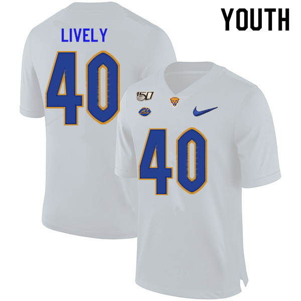2019 Youth #40 Colton Lively Pitt Panthers College Football Jerseys Sale-White